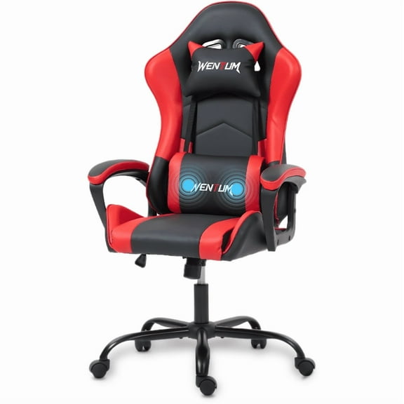WENTUM Ergonomic Gaming Chair Racing Style Office Chair, Computer Desk Chair, Swivel Reclining PU Leather PC Gamer Chair, Red
