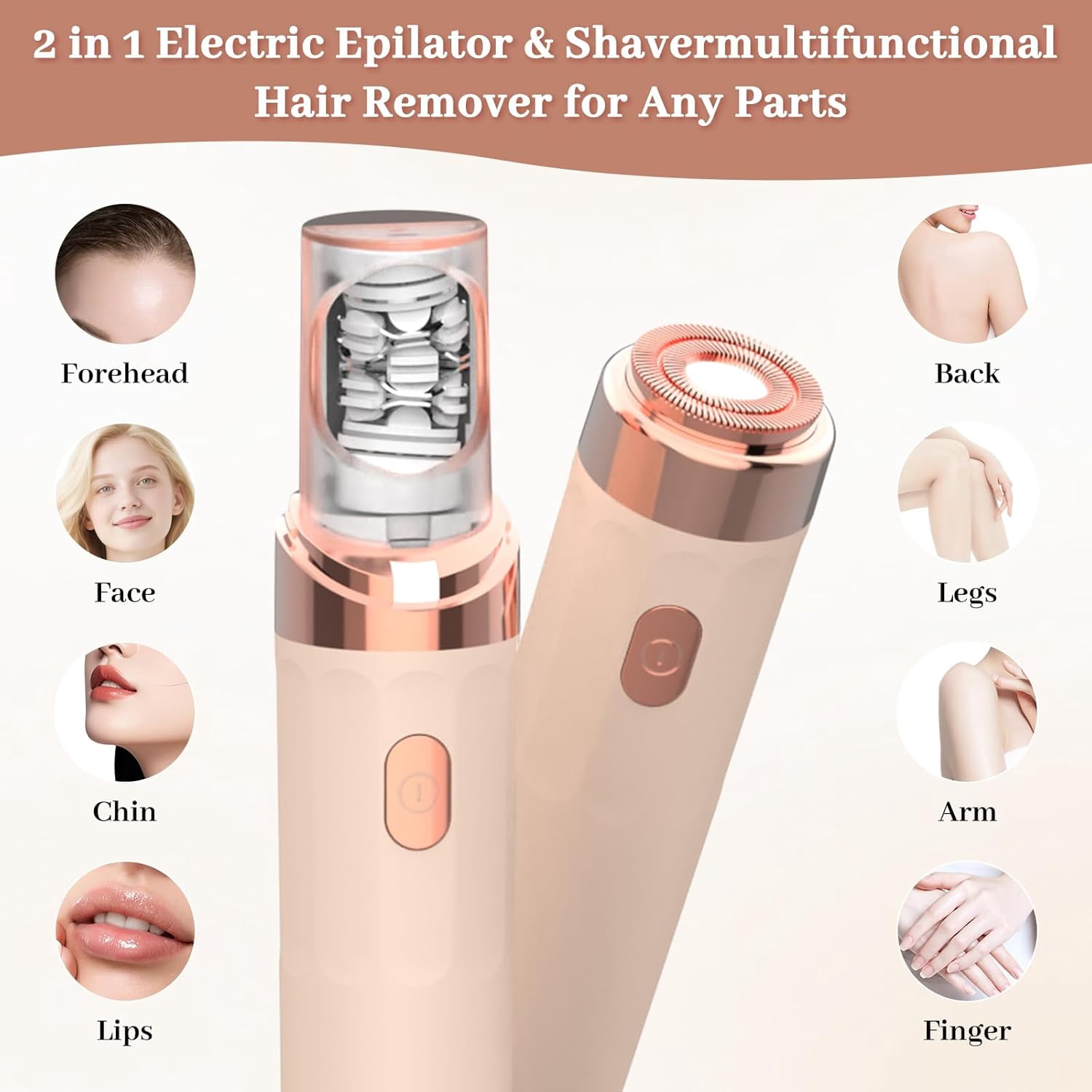 Women Face Epilator,2-in-1 Dual Head Gentle Face Razor with Built-in LED Light Precision Perfect for Lips,Upgrades Rechargeable Electric Hair Removal Device,Chin,Neck,Leg,Arms and Cheeks
