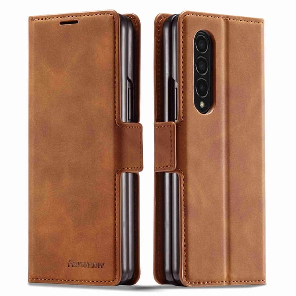 Dteck for Samsung Galaxy Z Fold 4 5G Case, Galaxy Z Fold 4 Leather Case, PU Leather Hard PC Shell Ultra Thin Slim Durable Protective Phone Case Cover,Brown