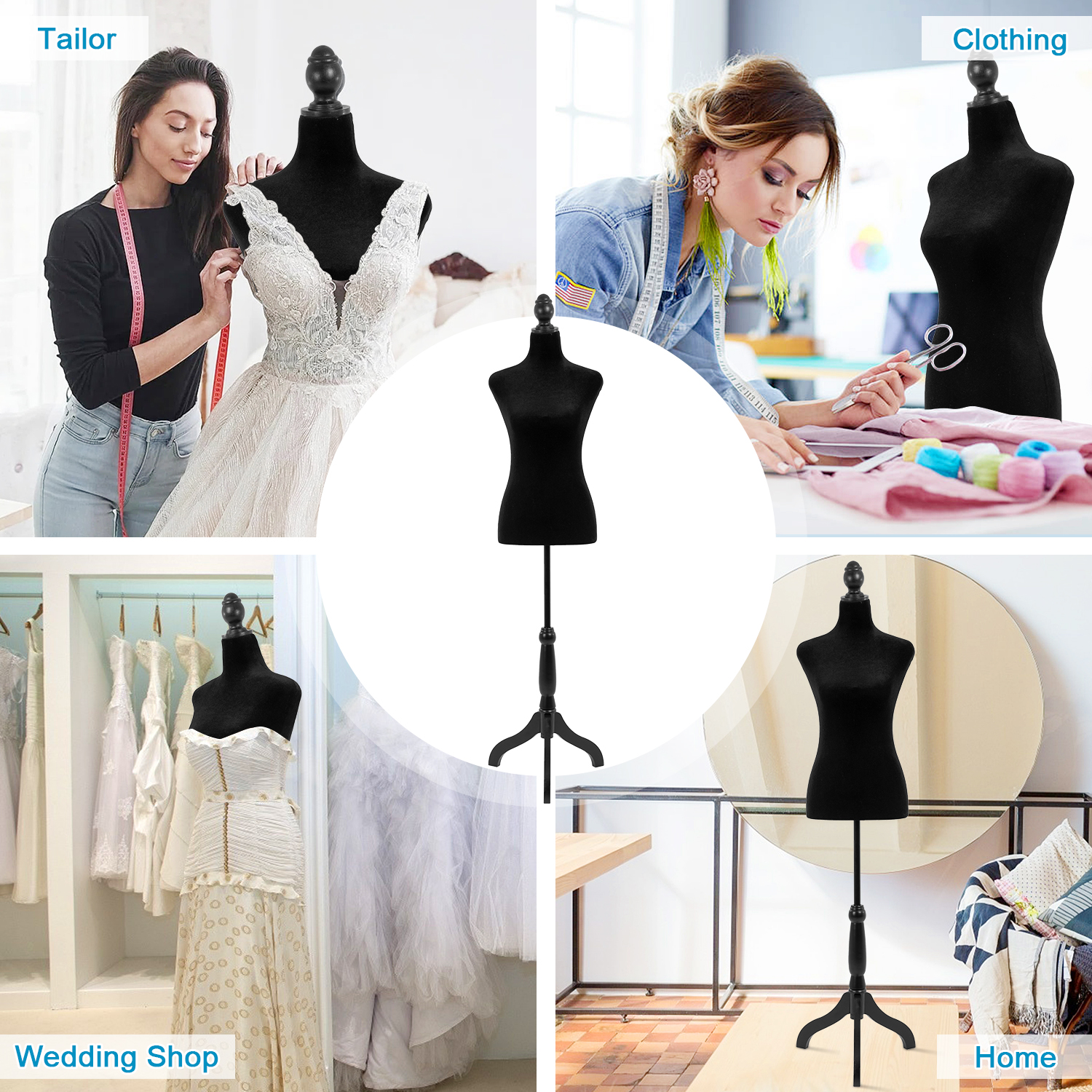 49"-63" Height Dress Form Mannequin Adjustable Female Mannequin Torso Sewing Mannequin Female Dress Model Torso Body Tripod Stand Clothing Forms, Black