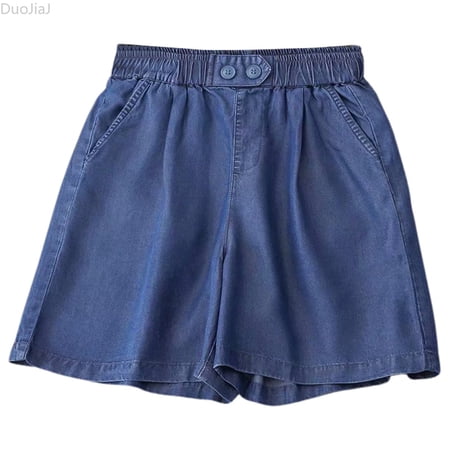 DuoJiaJ Women s Summer Loose High Waisted Skinny Wide Leg Pants And Denim Shorts Women Jean Shorts Blue XXXXL