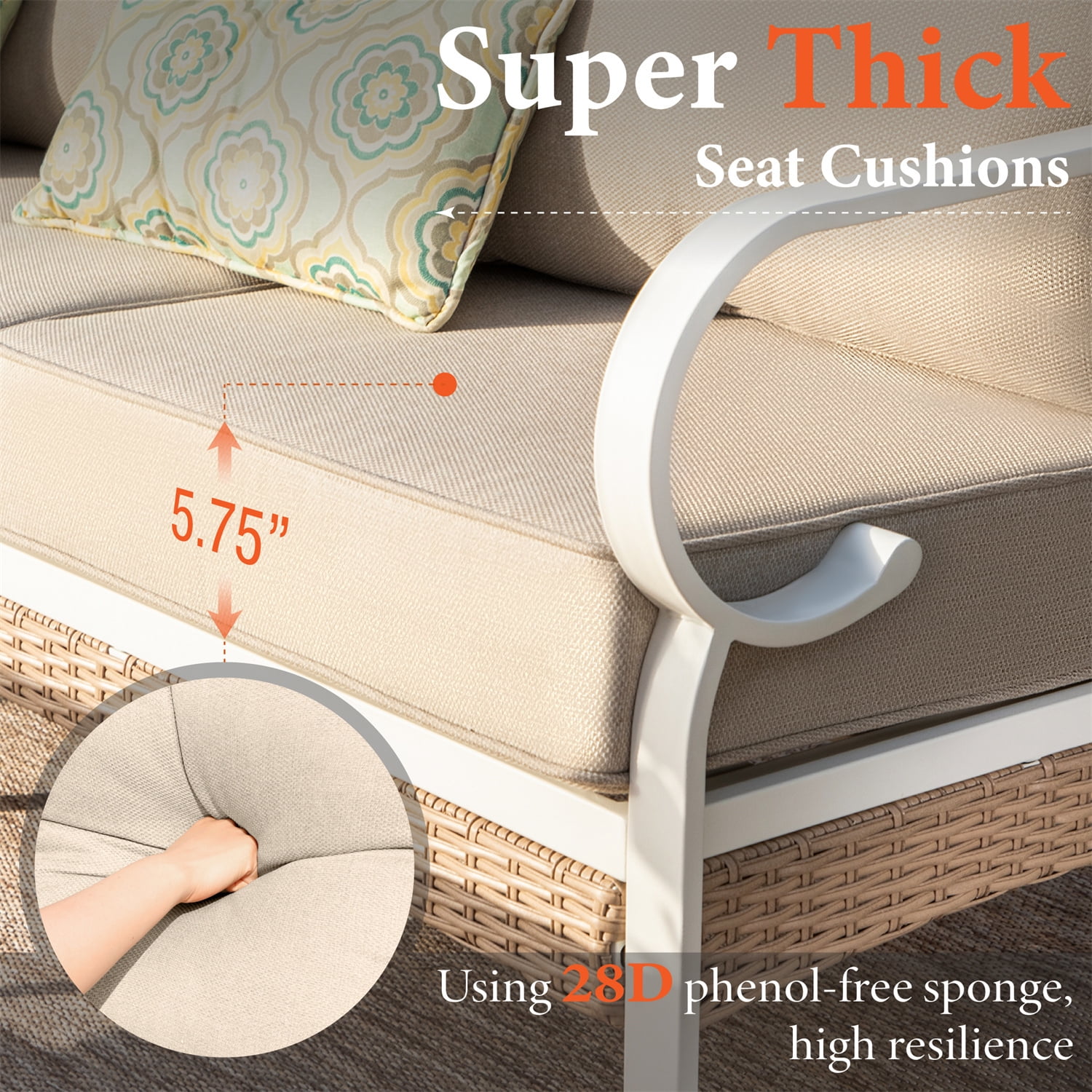 MF Studio 5-Seater Patio Conversation Set Metal Outdoor Furniture with Fixed Chair Sofa Beige