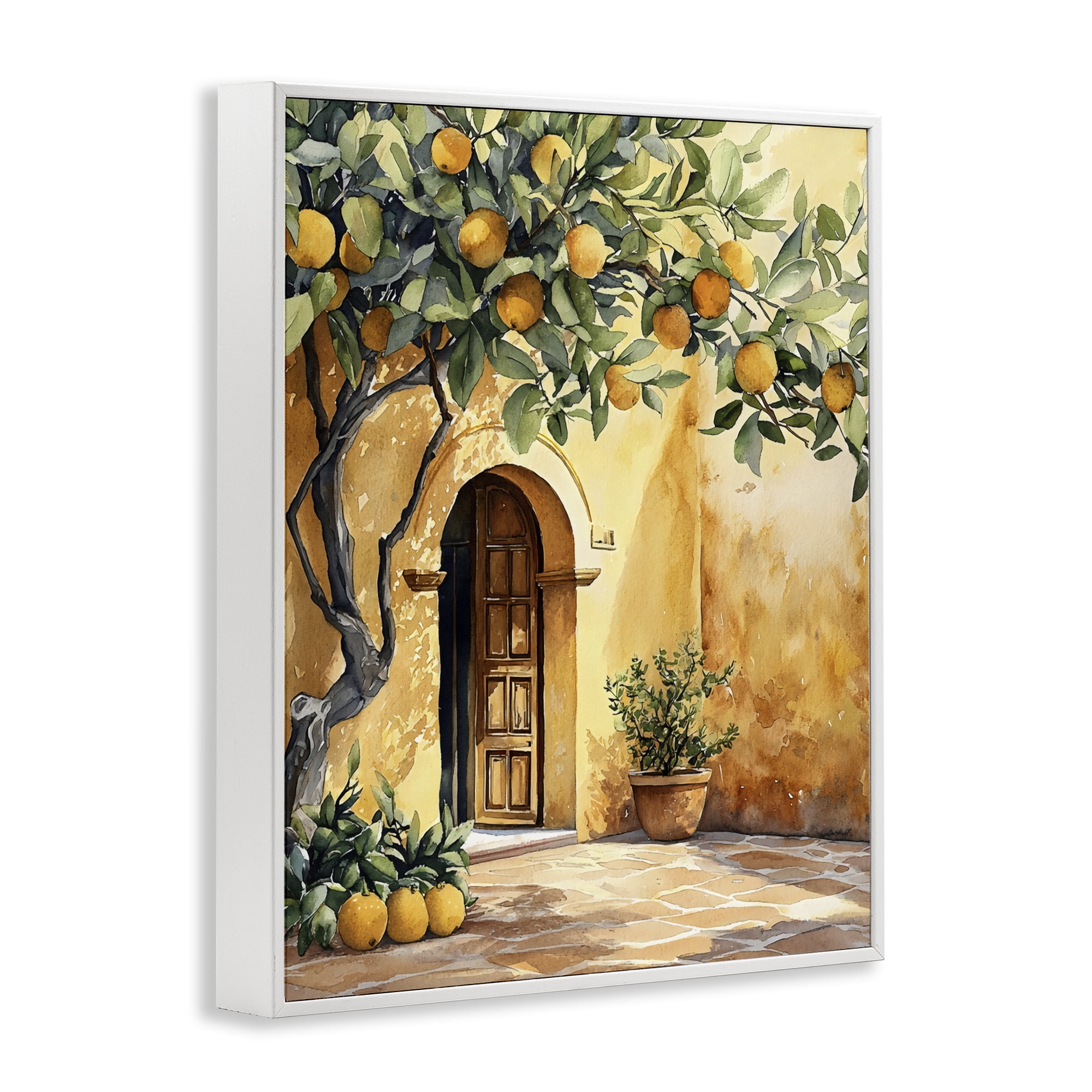 Stupell Industries Mediterranean Courtyard Lemon Tree White Framed Giclee Art, design by LSR Design Studio