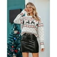 thumbnail image 5 of Women's Long-Sleeved Round Neck Pullover Sweater Christmas Festive Atmosphere Casual Sweater Tops White M, 5 of 8