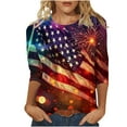 thumbnail image 2 of Baikeli Liquidation pour Femmes T-Shirt à Col Rond Imprimé Mode Fête de l'Indépendance Manches 3/4 Haut T-Shirt pour Femmes Hauts d'Été pour Femmes 2024, 2 of 5