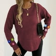 thumbnail image 6 of Floral Crewneck Sweaters Womens Fall Chunky Knit Pullover Tops Loose Fashion Long Sleeve Ladies Sweater Wine, S, 6 of 6