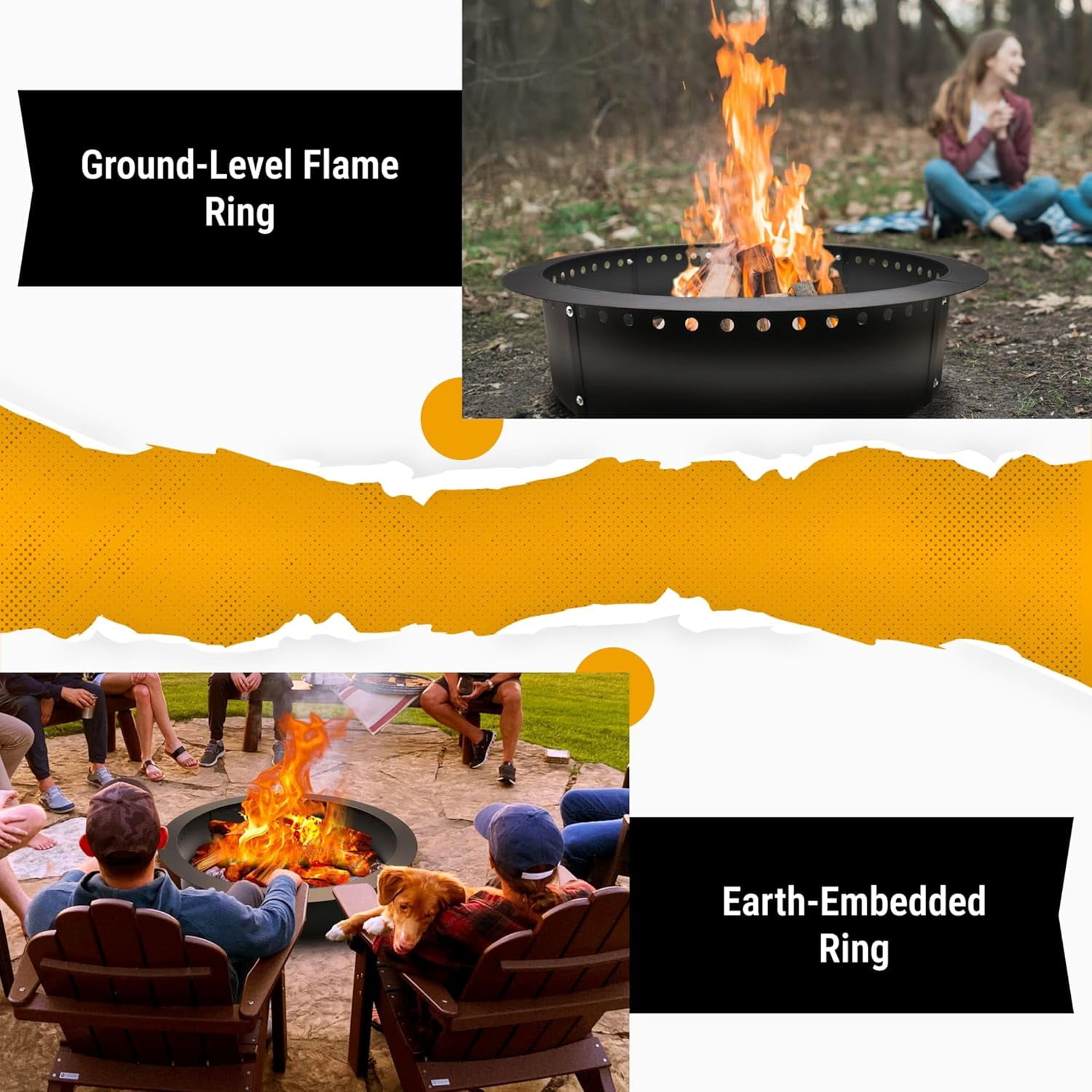 FEBTECH Fire Pit Ring Smokeless - 45" OD x 39" ID - Portable Steel Fire Ring Liner with Air Vents - Perfect for DIY in or Above-Ground Setups, Patio, Garden, Bonfires and Camping