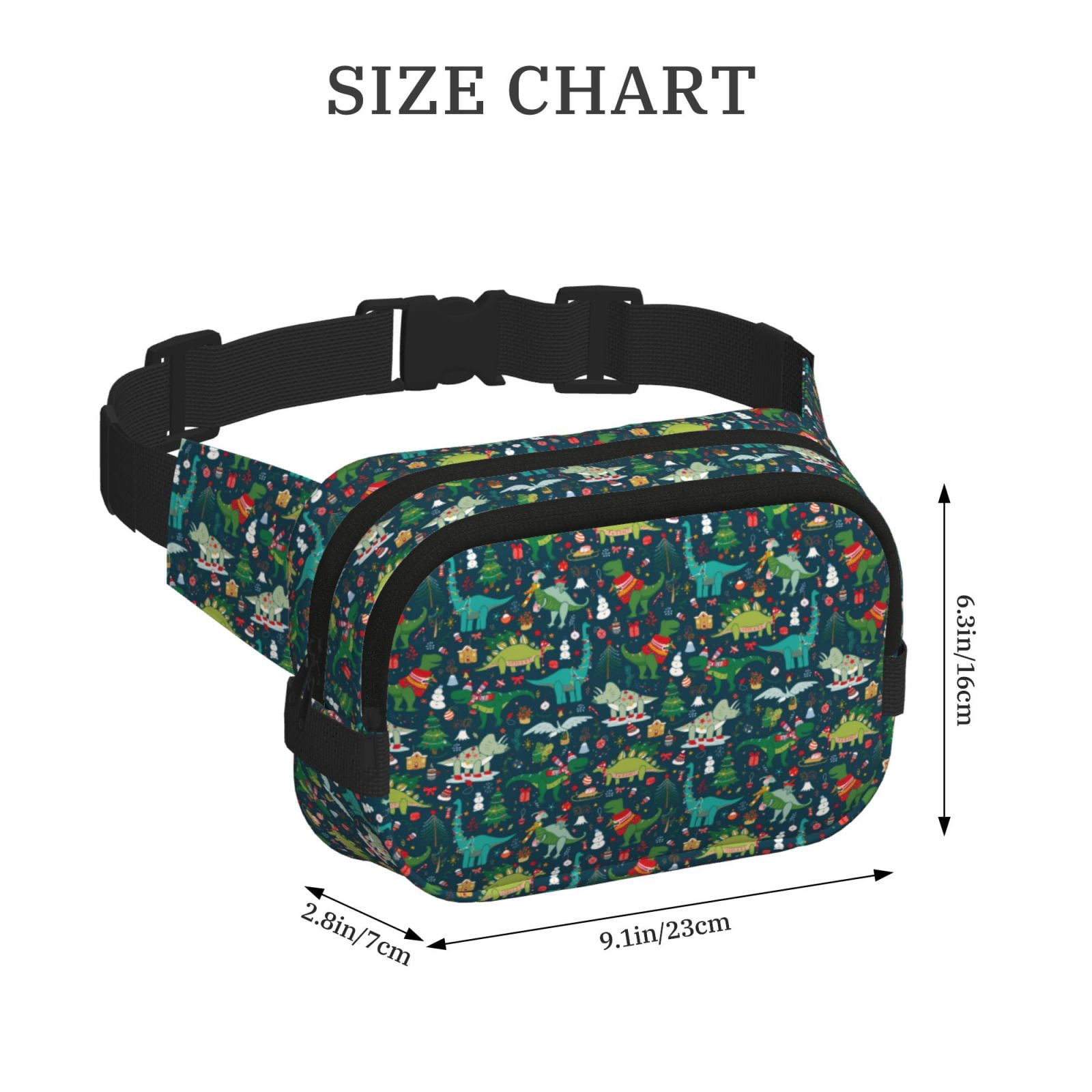 Picia Christmas Dinosaur colorful Print Square Double-Layer Waist Bag Mini Adjustable Waist Belt Bag Exercise Running Travel Hiking