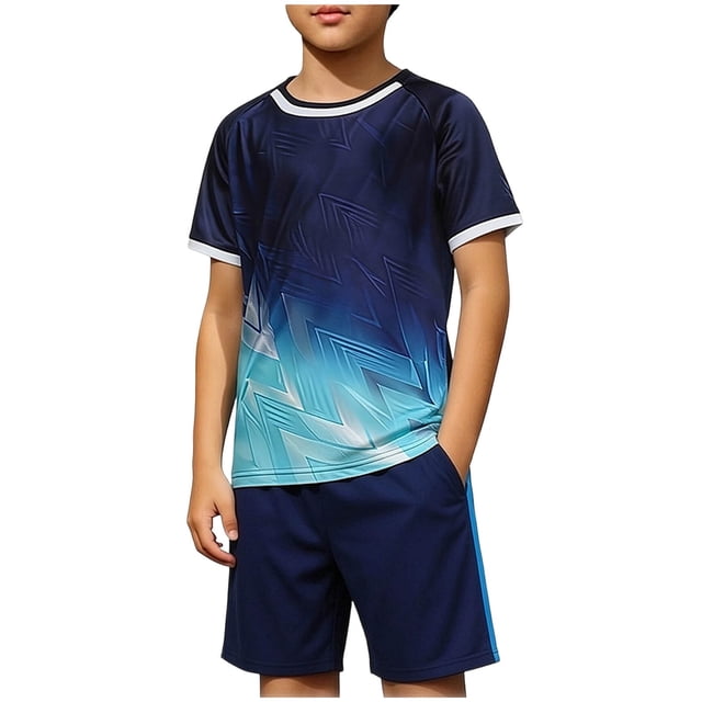Odeerbi Conjunto de Entrenamiento de Fútbol Seco Rápido Para Chicos Y Niñas Pantalones Cortos de Camiseta Con Impresión Geométrica de Gradiente Conjunto Atlético Para 4-12 Años