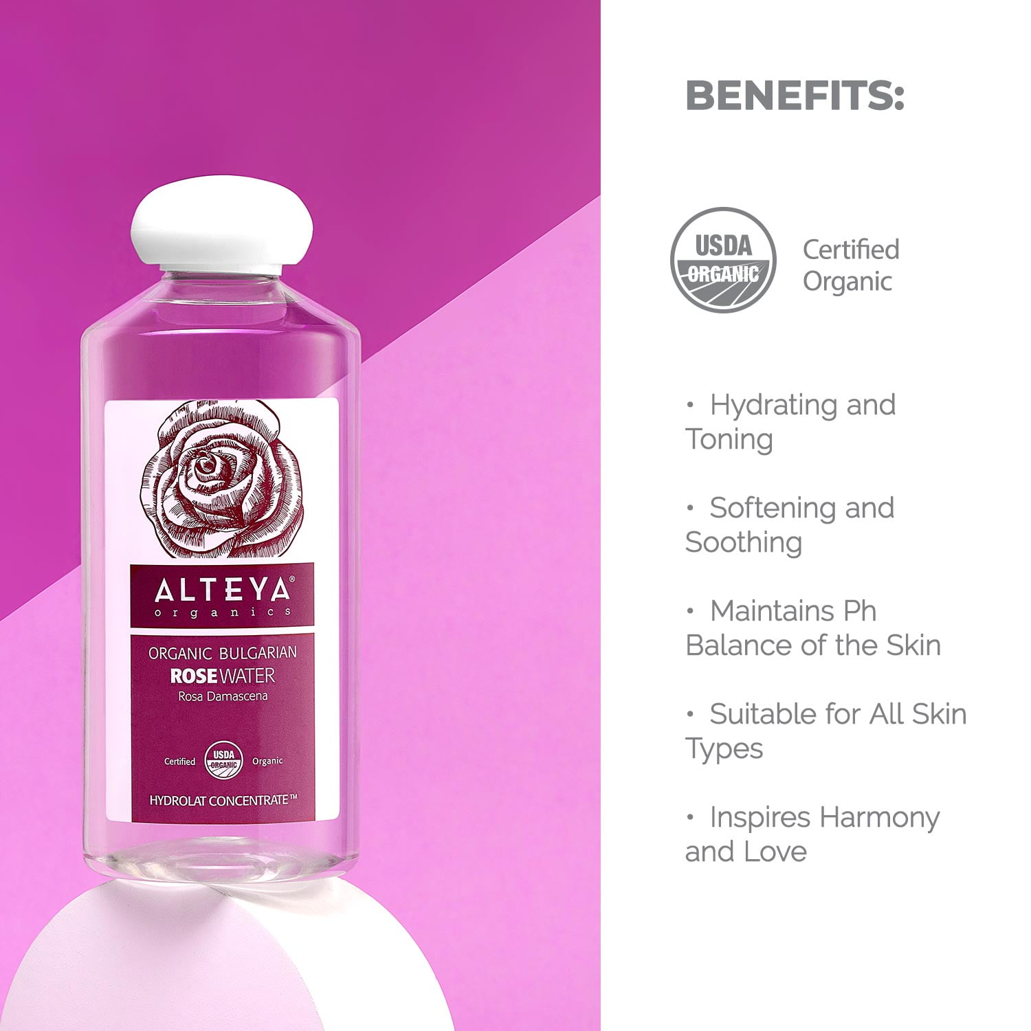 Alteya Organics Rose Water Toner 17 Fl Oz/500mL | USDA Certified Organic Bulgarian Rosa Damascena Hydrosol | Natural Hydrating Facial Toner for All Skin Types | Refreshing, Balancing & Moisturizing