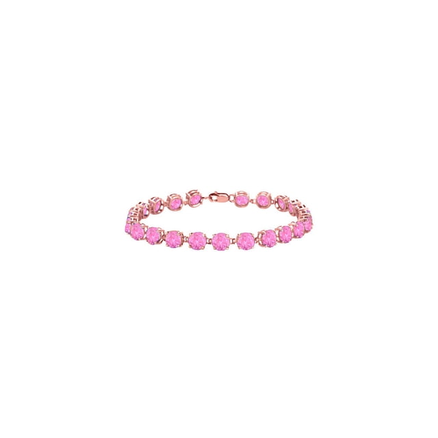 14K Or Rose Prong Ensemble Rond Créé Bracelet Saphir Rose 12 CT TGW Septembre Pierre de Naissance Jewe