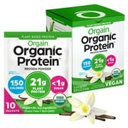 Orgain Organic Vegan 21g Protein Powder Packets, Plant Based Shake Drink, Travel Size, Vanilla, 10ct