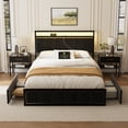 thumbnail image 4 of GUNAITO Full Bed Frame with Headboard, Platform Bed with 2 Drawers, Velvet Upholstered Bed Frame with LED Lights & Charging station，Black, 4 of 9