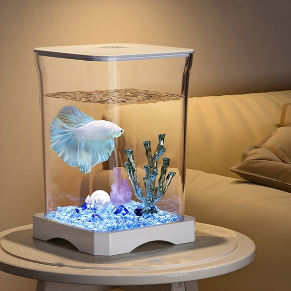 ACDANC Small Desktop Aquarium Starter Kit with Filter Pump and LED Light, Mini Fish Bowl for Betta, Shrimp, and Goldfish