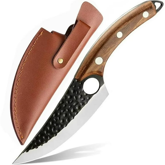 Professional Chef Knife 6" Butcher Knife with Handle Hole Boning Knife with Leather Sheath