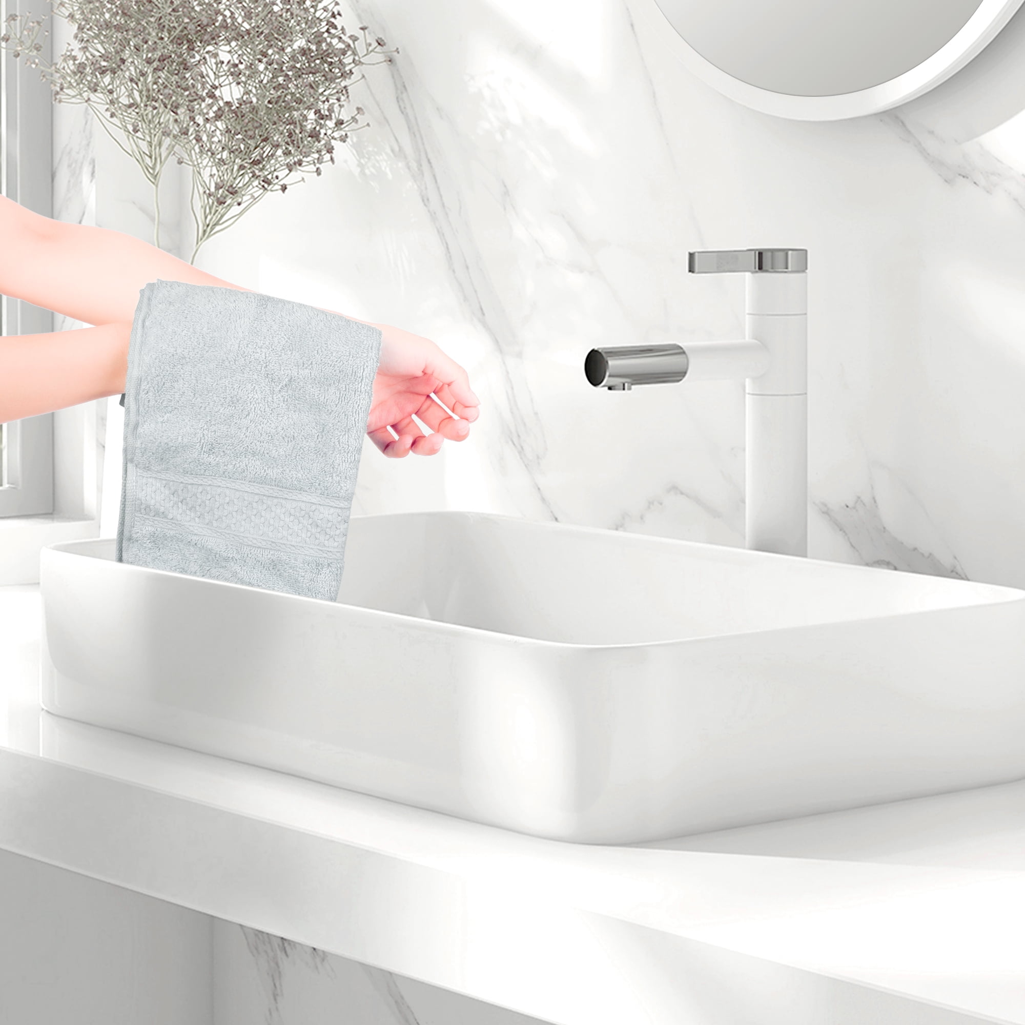 Unique Bargains Geometric Washcloths Set Cotton Bath Towels Low Lint Light Grey 4