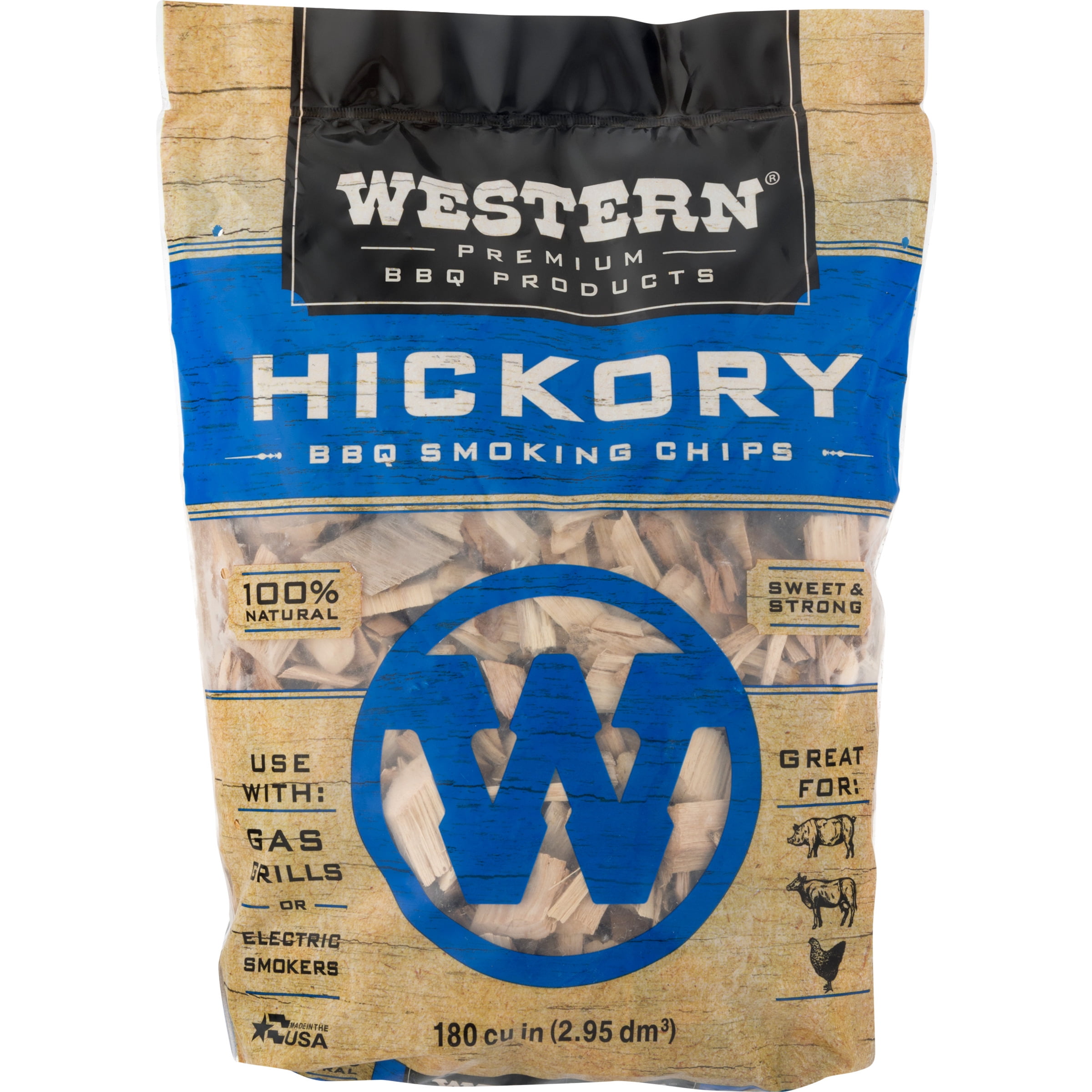 Western Premium BBQ Products Hickory BBQ Smoking Chips, 180 Cu in