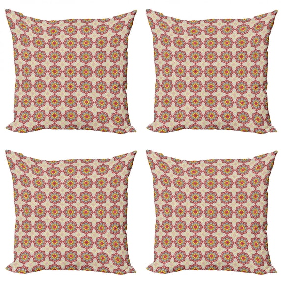 Ambesonne Ethnic Throw Pillow Cover 4 Pack, Mosaic Ornate Blossoms, 20", Multicolor