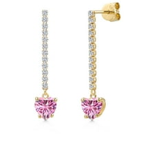 Gem Stone King 14K Yellow Gold Pink Moissanite and Lab Grown Diamond Dangle Earrings for Women | 1.96 Cttw | Gemstone Birthstone | Heart Shape 6MM
