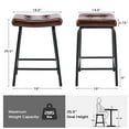 thumbnail image 4 of 25" Saddle Counter Stools Set of 3, Tufted Faux Leather Counter Height Bar Stools with Metal Legs for Kitchen Island, Dark Brown, 4 of 14