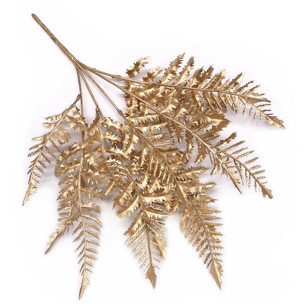 Zhuge Plantas artificiales, hojas artificiales que simulan arbustos, decoración para bodas, festivales, mesas, macetas, juego de 2 (hojas de Persia doradas)