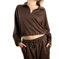 thumbnail image 3 of Jess by Meiko Women's Outfit Sets Long Sleeves Half Zip Neck Pullover and Cargo Pants Set XL Brown, 3 of 7