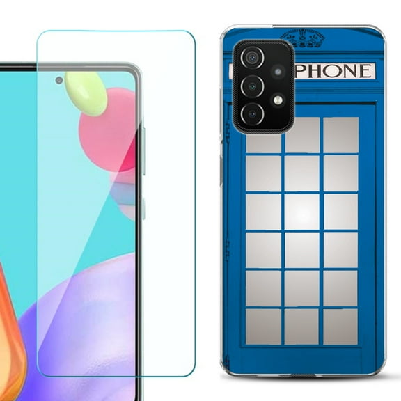 Slim-Fit Flexible Gel TPU Phone Case compatible with Samsung Galaxy A52 5G, with Tempered Glass Screen Protector, by OneToughShield ® - Phone Booth Blue
