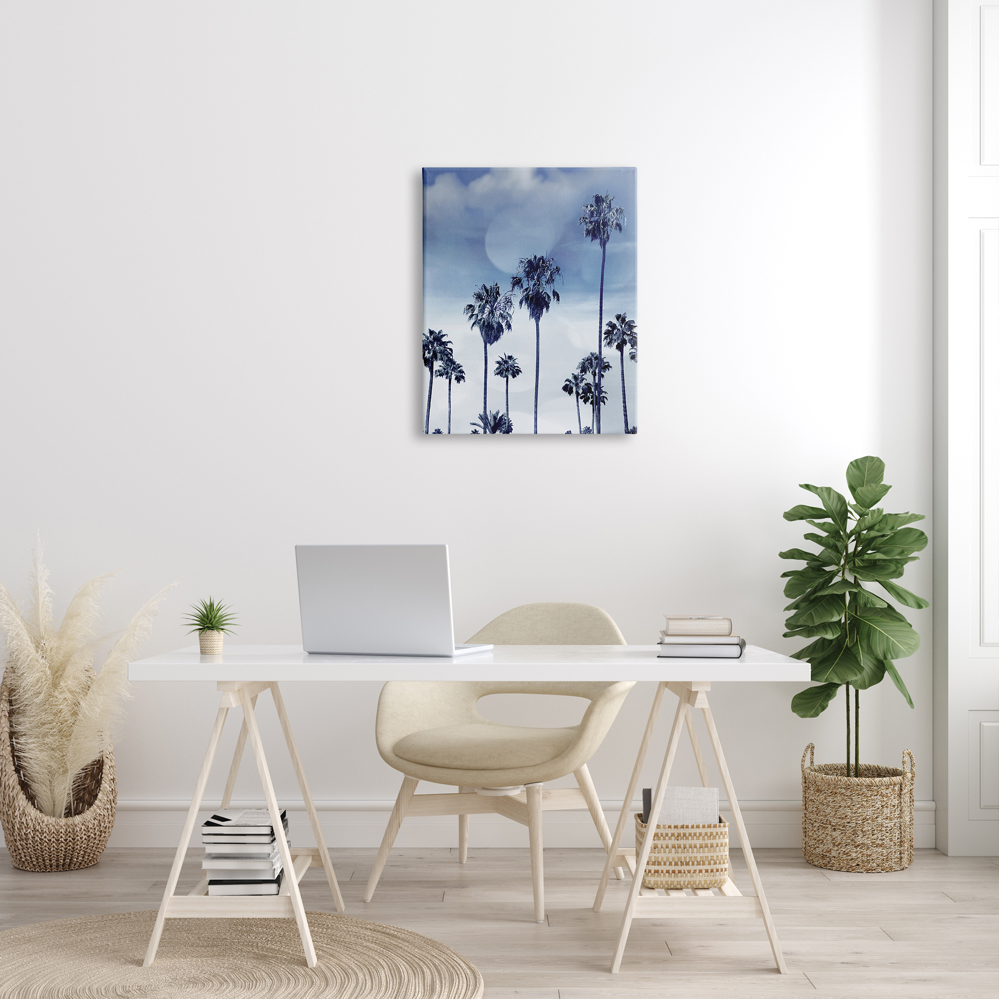 Stupell Industries Tall Tropical Pine Trees Monochromatic Blue Landscape, 24 x 30, Designed by Devon Davis