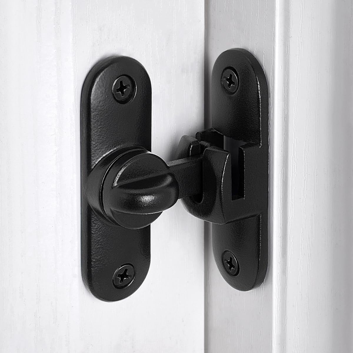 JJEAN-3 Packs Matte Black Barn Door Latches,90/180 Degree Gate Lock,Zinc Alloy Right Angle Door Lock Latch,Flip Gate Latches Hardware,Door Security Door Latch Lock fo Cabinets,Bathroom,Barn Door