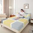 thumbnail image 4 of Feelyou Yellow Grey Checkered Bed Sheets, Square Abstract King Sheets, Modern Fashion Buffalo Sheet Set, Ultra Soft Bedroom Decor, 4-Piece, 4 of 7