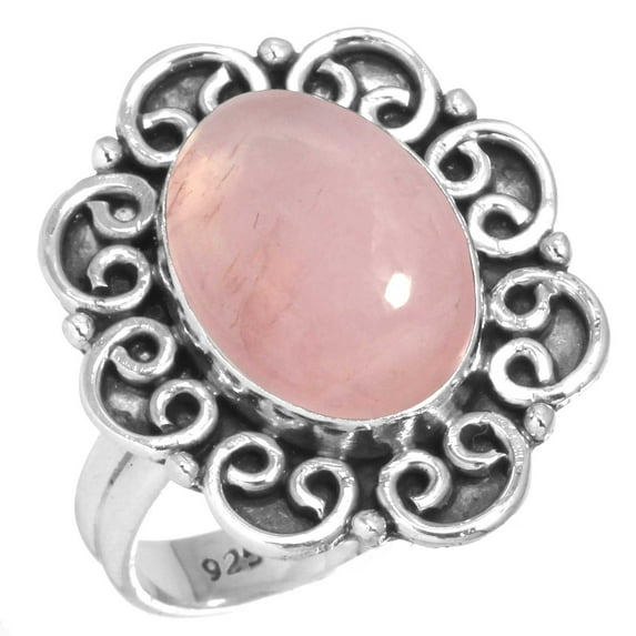 925 Sterling Silver Ring For Women - Teens Pink Rose Quartz Gemstone Silver Ring January Birthstone Hand Made Silver Ring Size 11.5 Valentine's Day Gift For Girl Friend Gemstone 925 Silver Jewelry