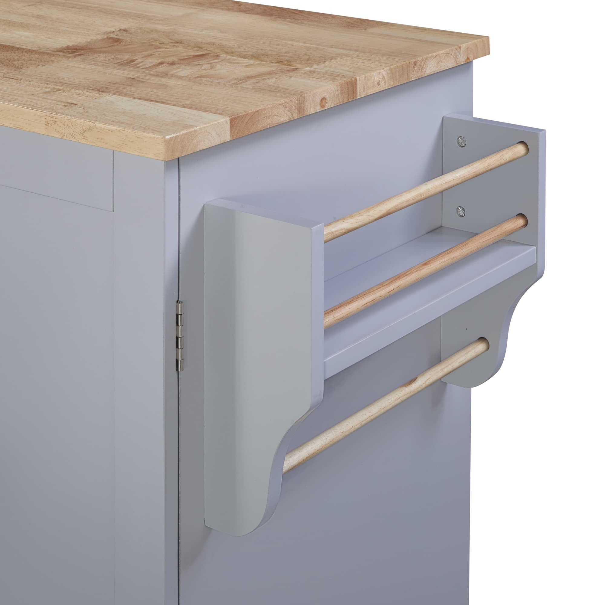 MAYEERTY Kitchen Island on Wheels with Spice Rack & Tower Rack, Gray