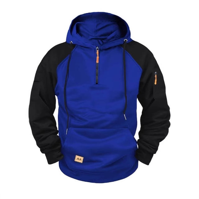 Dagugfen Hoodies for Men Long Sleeve Half Zip Drawstring Loose Color Block Comfy Casual Pullover with Pockets