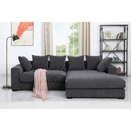 Modern Upholstered Sectional in Luxurious Corduroy, 220cm for Living Room