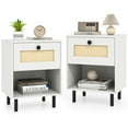 thumbnail image 1 of Costway 2 PCS Rattan Nightstand Boho End Table with Drawer & Open Shelf for Living Room White, 1 of 10