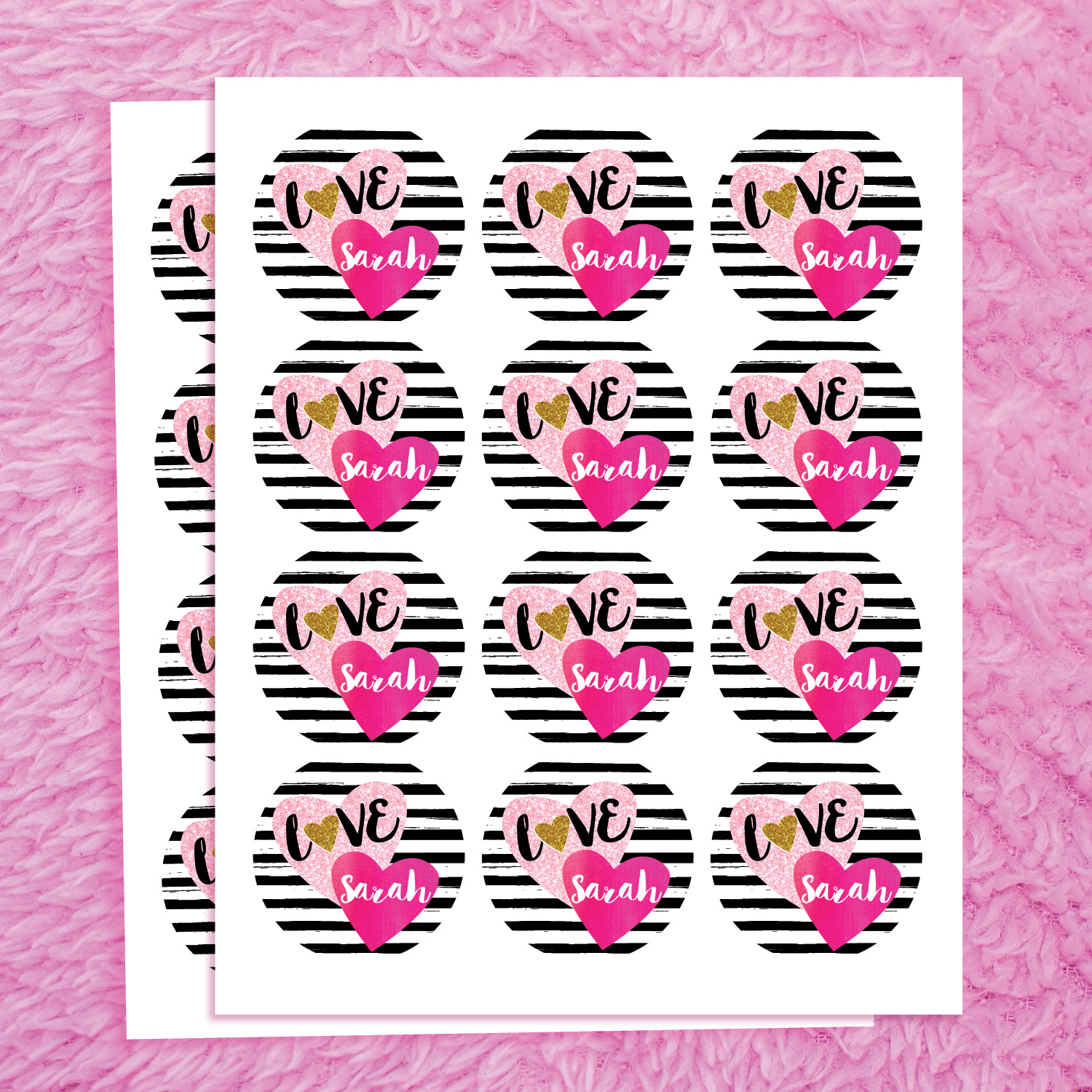 Hearts of Love Personalized 24 PC Sticker and Treat Bag Set