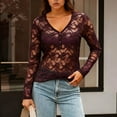 thumbnail image 2 of HongQid Womens Long Sleeve V Neck Tops Sheer Blouse See Through Shirt Mesh Tops, 2 of 7