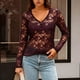 thumbnail image 1 of AUNVITO Women's Lace Long Sleeve Top Sheer Mesh Slim Fit Casual and Elegant Style, 1 of 7