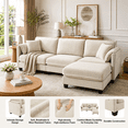 thumbnail image 3 of Avobird 97-inch L-shaped Sofa, Upholstered Deep Seat Sofa with Cotton-Linen Brushed Fabric, Ottoman & Side pocket, 3-Seater Sofa for Living Room, Beige, 3 of 8