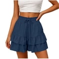 thumbnail image 4 of TRUBKH Ruffle Skirt with Shorts for Women Ruffled Tiered Skirts High Waist with Lace Up Flowy Skirts Dance Shorts Cute Shorts with Liner Summer Trendy Solid Color Womens Drawstring Shorts Blue L, 4 of 7