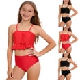 thumbnail image 2 of Vhkiploz 2 Piece Swimsuit for Girls Crosscriss Drawstring Pleated Ruffle Tops with High Waist Short Summer Swimwear Beach Vacation Pool Swimsuits for Teens 3-14 Years Kids, 2 of 9