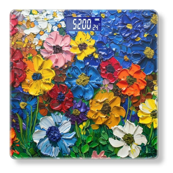 High Precision Body Weight Scale Smart Bathroom Scales with Large LCD Display(400lbs),Decorative for Bedroom-Vibrant Painting Of Wildflowers Each Flower With Own Unique Color