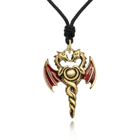 - Red Dragon Sword Handmade Brass Necklace Pendant Jewelry With Cotton Cord