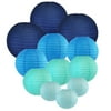 Just Artifacts Decorative Round Chinese Paper Lanterns, Assorted Sizes, Blues, 12pcs