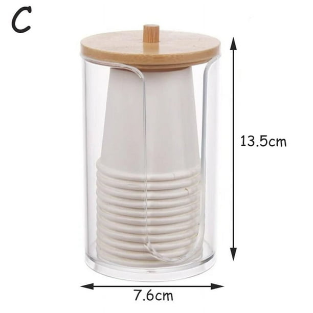 Caja de almacenamiento acrílica, tarro de baño, organizador de maquillaje, soporte redondo para almohadilla de algodón, caja para bastoncillos, dispensador de soporte Qtip con tapa de bambú,C