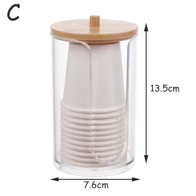 Caja de almacenamiento acrílica, tarro de baño, organizador de maquillaje, soporte redondo para almohadilla de algodón, caja para bastoncillos, dispensador de soporte Qtip con tapa de bambú,C