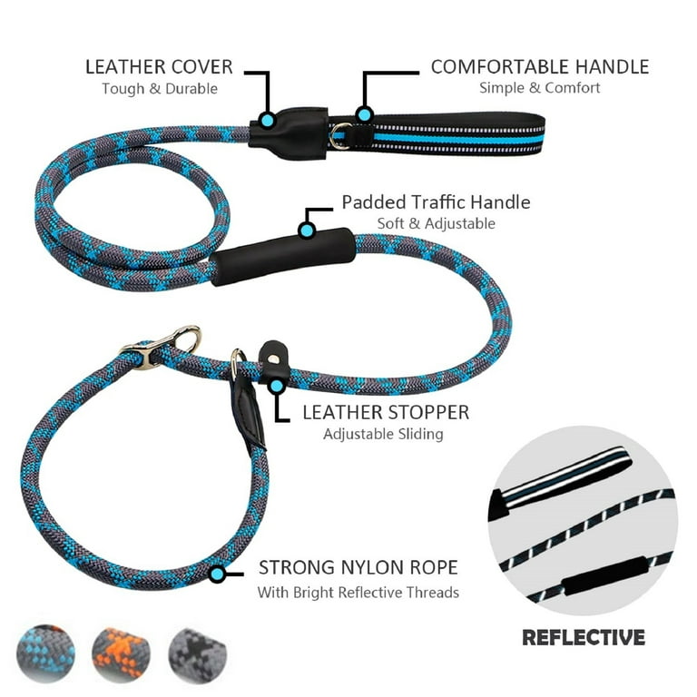 1.8m Slip Lead for Dog, Anti-choking with with 2 Comfortable Padded  Handles, Reflective Heavy Duty Nylon Rope Slip Leash,Orange M 