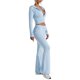 thumbnail image 2 of Conjunto de Dos Piezas de Punto para Mujer: Suéter de Larga con Cremallera, Sudadera Corta con Capucha y Pantalón Acampanado. Azul M, 2 of 7