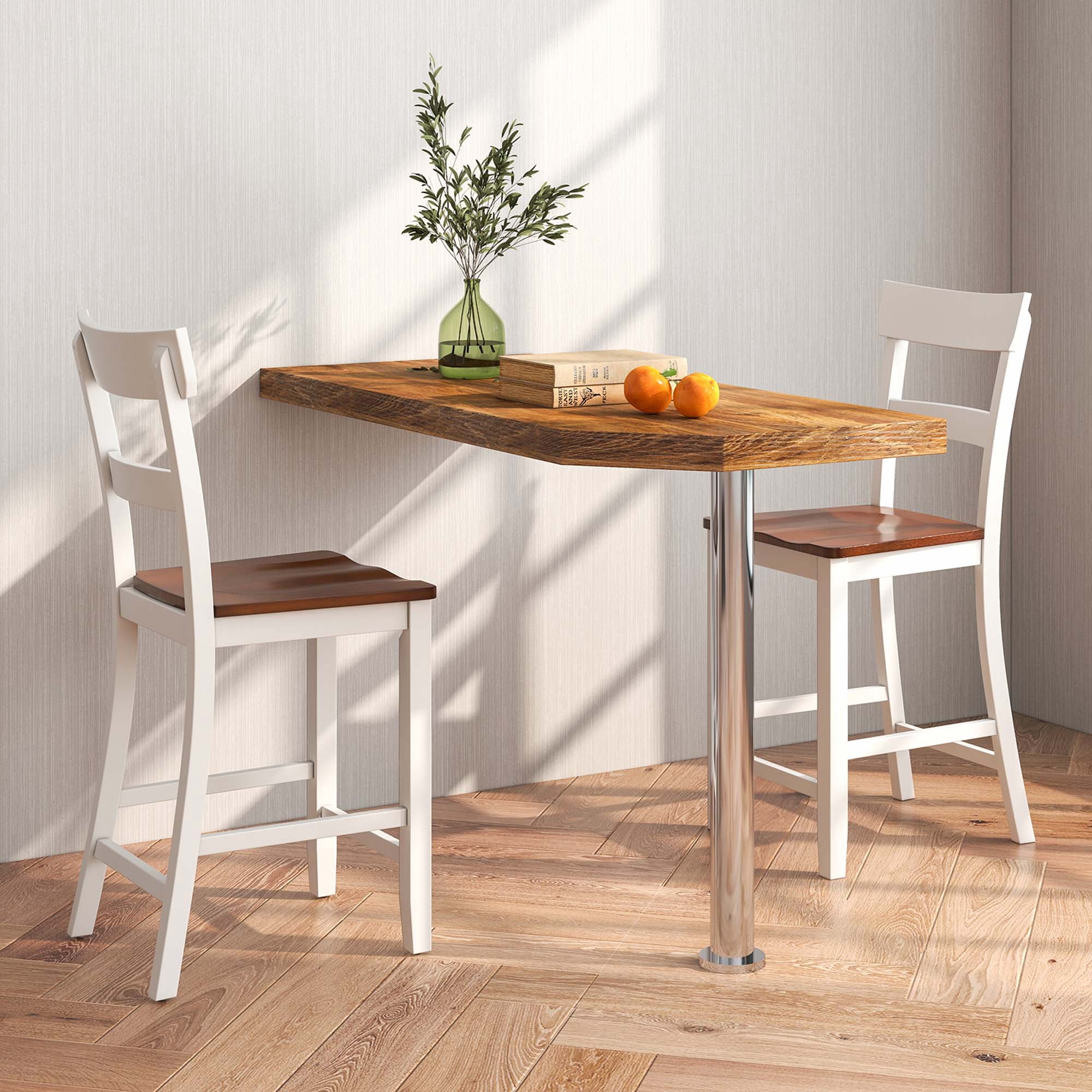 Costway Wooden Bar Stool Set of 4 Bar Chairs with LVL Rubber Wood Frame, Backrest, Footrest White