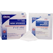 Dukal Non-Woven Sponges 2" x 2". Case of 3000 sterile dressings for Wounds. Non-linting. 4-ply Rayon/Poly Blend. Single use. Latex-Free. Individually Packaged.